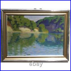 Antique 20th Rare original Oil canvas Painting Riverboard Signed Paul THEVENAZ