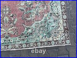 Antique 6 x12 floral MUTED Distressed Oriental Area Rug green red