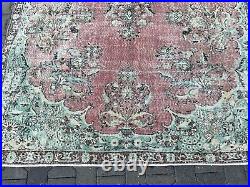 Antique 6 x12 floral MUTED Distressed Oriental Area Rug green red