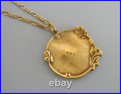 Antique Art Nouveau Necklace 14K Gold Diamond Lady Pendant 16 Chain JJ 8.4 Gram