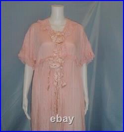 Antique Boudoir Robe Edwardian 1912 Pink Silk Ribbon Trimmed