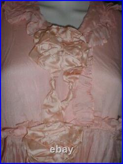 Antique Boudoir Robe Edwardian 1912 Pink Silk Ribbon Trimmed