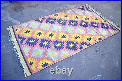 Antique Carpet Dhurries Dhurrie Traditional Indian Rugs Star Design Multy Color