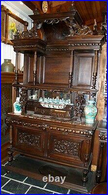 Antique Dining Room Set 5 P Furniture Renaissance XVII Th Carved Wooden Walnut