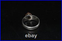 Antique Eastern Natural Garnet Silver Ring with 10K Rose Gold Crown Bezel