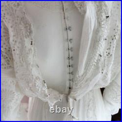 Antique Edwardian 1900s White Cotton Cut Work Lace Summer Lawn or Tea Dress