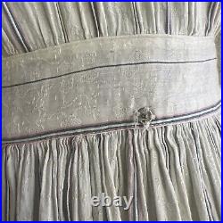Antique Edwardian Blue Striped Silk Brocade Dress Lace Mens Shirt Fabric Vintage