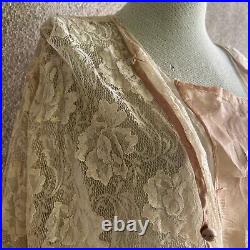 Antique Edwardian Cream Blonde Lace Pink Satin Trim Bodice Dress Blouse Vintage