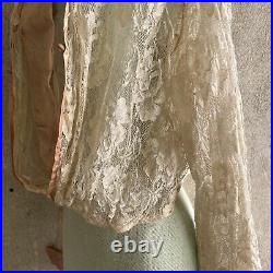 Antique Edwardian Cream Blonde Lace Pink Satin Trim Bodice Dress Blouse Vintage