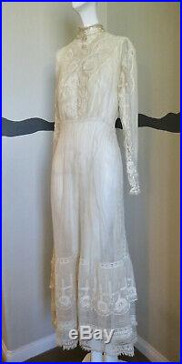 Antique Edwardian Dress Ca 1910 French Net + Lace Gorgeous
