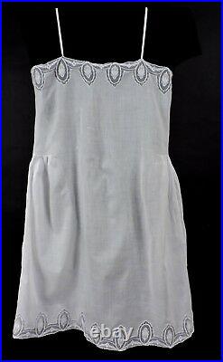Antique Edwardian Rich Hand Embroidered Linen Slip For Dress From Italy