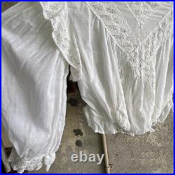 Antique Edwardian White Cotton & Lace Bodice Balloon Sleeve Dress Blouse Vintage