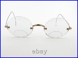 Antique Eyeglasses Rimless Eyeglasses Saddle Bridge Jobs Solid 10K Gold H905