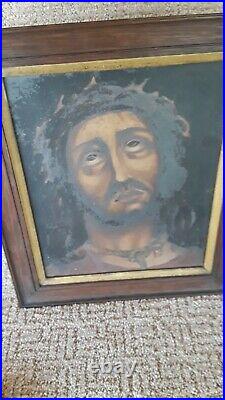 Antique Framed Oil on Canvas Painting of Jesus 12 x 10