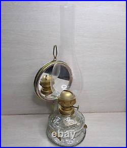 Antique French Brass Glass Oil Lamp With Mirror Hanging Filament Vintage Lantern