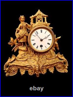 Antique French Clock Victorian Ormolu Rococo c1860 Napoleon III 19th Century