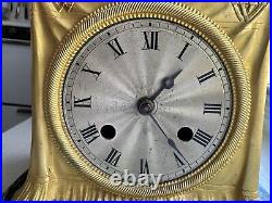 Antique French Empire Gilt Bronze Draped Table Clock Steel Engine Turned Dial