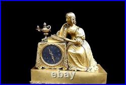 Antique French Ormolu Clock Empire Bronze Silk Suspension Early 19th Century