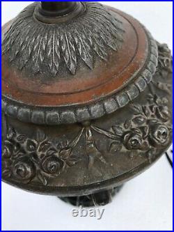 Antique French art nouveau sculpted metal black marble small lamp