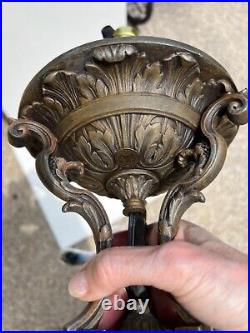 Antique French art nouveau sculpted metal black marble small lamp
