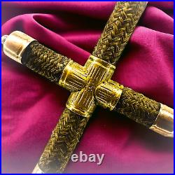 Antique Georgian 14k Gold Cross Woven Hair Necklace 19 Religious Christmas 3.1g