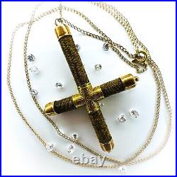 Antique Georgian 14k Gold Cross Woven Hair Necklace 19 Religious Christmas 3.1g