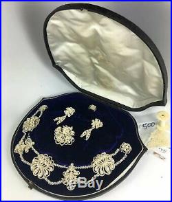 Antique Georgian to Early Victorian 18k Seed Pearl Parure, Box, Necklace, Brooch