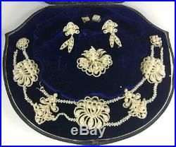 Antique Georgian to Early Victorian 18k Seed Pearl Parure, Box, Necklace, Brooch