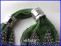 Antique Green Crochet Net Silver Gold Steel Micro Bead Tassel Miser Purse 1890s