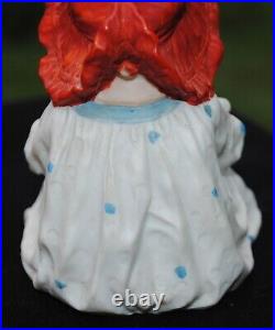 Antique Heubach Bisque Girl Red Ruffled Bonnet Grey Socks Piano Baby Figurine