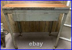 Antique Industrial Mint Green Workbench Drafting Desk Kitchen Island Drawer Vtg