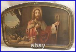 Antique Jesus Christ Lithograph Original Frame EUC Religious Iconography