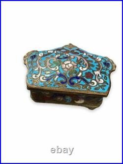 Antique Jewelry Gift Box Cloisonne Enamels Bronze Case Velvet Floral Wedding19th