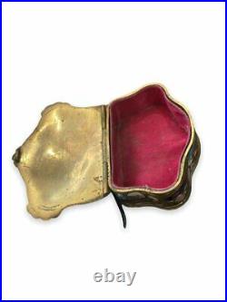 Antique Jewelry Gift Box Cloisonne Enamels Bronze Case Velvet Floral Wedding19th