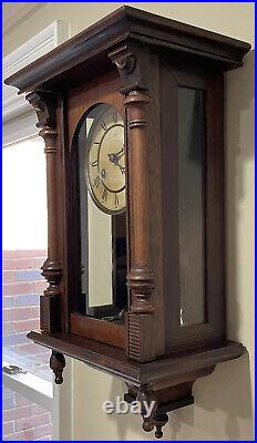Antique Junghans Wall Clock Finials German Regulator Gong Chime Serviced