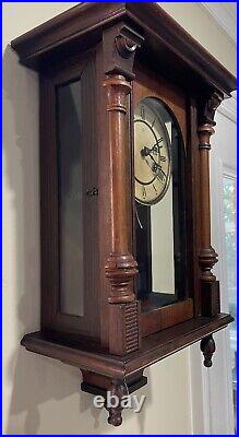 Antique Junghans Wall Clock Finials German Regulator Gong Chime Serviced