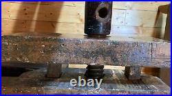Antique Late 1800's Carpenters Woodworkers Wood Bench 2 Vises Hall Table Decor