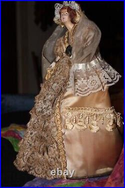 Antique OOAK Mystery Doll Dressed in Original Brown Lace