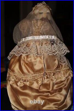 Antique OOAK Mystery Doll Dressed in Original Brown Lace
