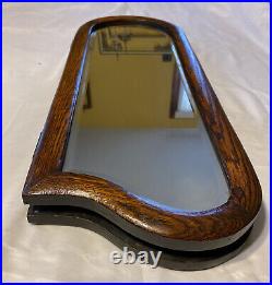 Antique Oak Beveled Glass Wall Mirror Folding 2 Panel 26x19.5 Rounded Arch