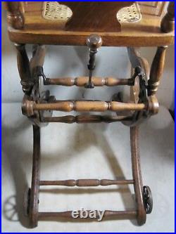 Antique Oak Wood Children's Highchair Stroller Rocking Chair Combo Child Ornate