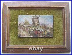 Antique Oil On Panel Painting Cityscape With Windmill Signed Framed