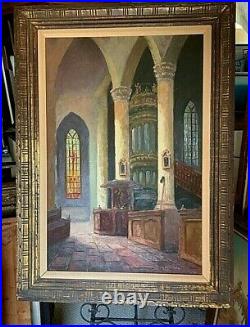 Antique Oil on Canvas Painting by G. Winkelberg Temple Architecture Pillars