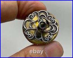Antique Old Indo Tibetan Himalayan Dzi Agate silver brass Amulet pendant