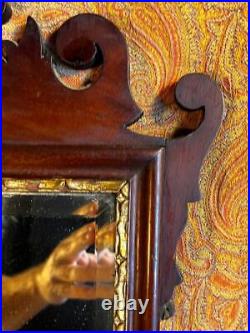 Antique Old Scrolls Inlaid Wood Wooden Mirror Frame Inlay Mahogany Wood English