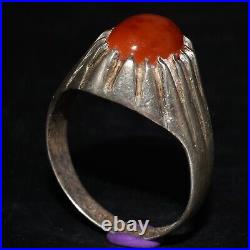Antique Old Vintage Silver Ring with Natural Carnelian Hakik Stone Bezel