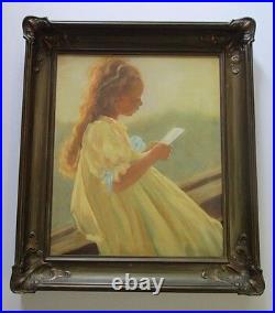 Antique Ornate Frame With Vintage Impressionist Painting By Mikkel Portrait Girl