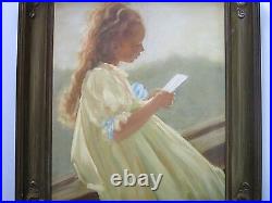 Antique Ornate Frame With Vintage Impressionist Painting By Mikkel Portrait Girl