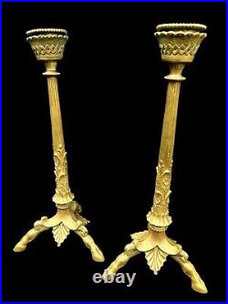 Antique Pair Of Candlesticks Bronze French Signed Ormolu 19th Century Victorian