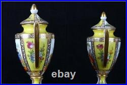 Antique Pair Of Small Porcelain Amphora Vases Lids Dresden Gild Germany Rare19th